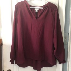 Dark red top with ruched shoulders